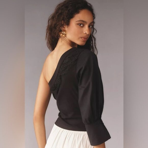 NWT By Anthropologie One-Shoulder Puff-Sleeve Top - Picture 4 of 8